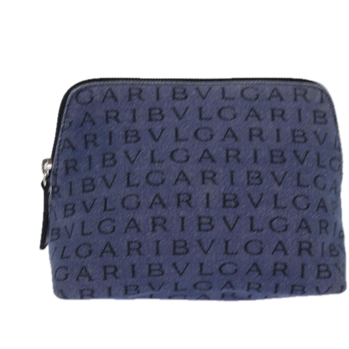 BVLGARI Pouch Canvas Blue Silver Auth ar12334 - 0