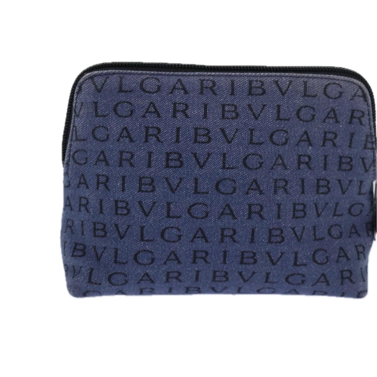 BVLGARI Pouch Canvas Blue Silver Auth ar12334