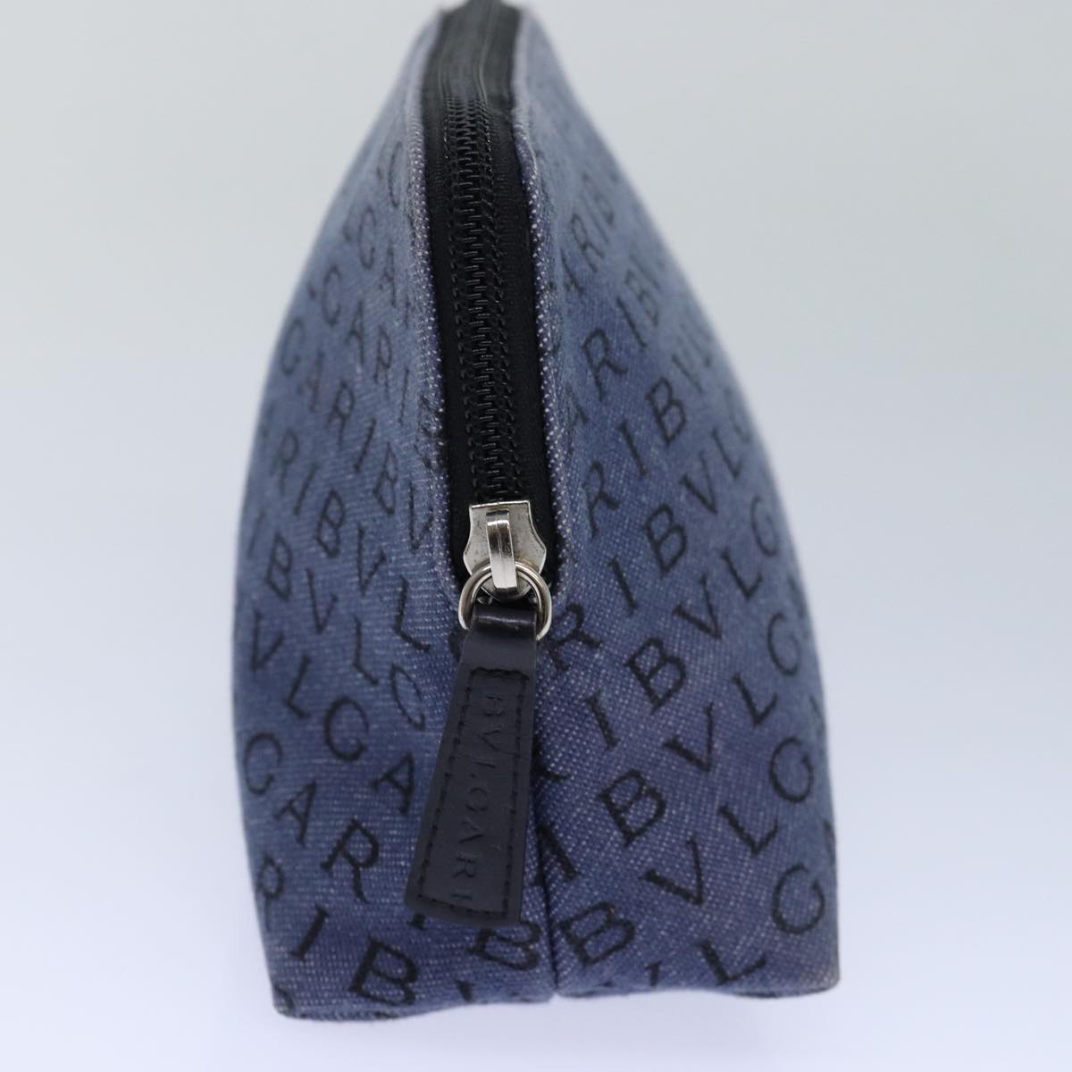 BVLGARI Pouch Canvas Blue Silver Auth ar12334