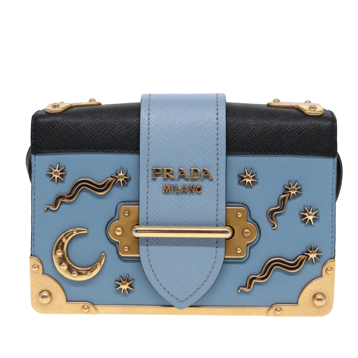 PRADA Shoulder Bag Safiano leather Blue Gold Auth ar12338A