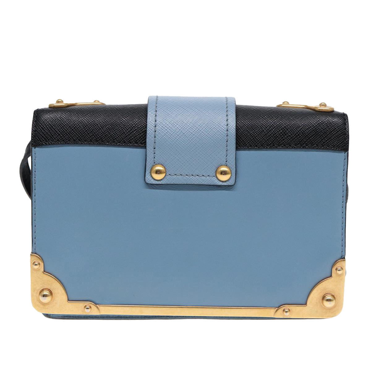 PRADA Shoulder Bag Safiano leather Blue Gold Auth ar12338A - 0