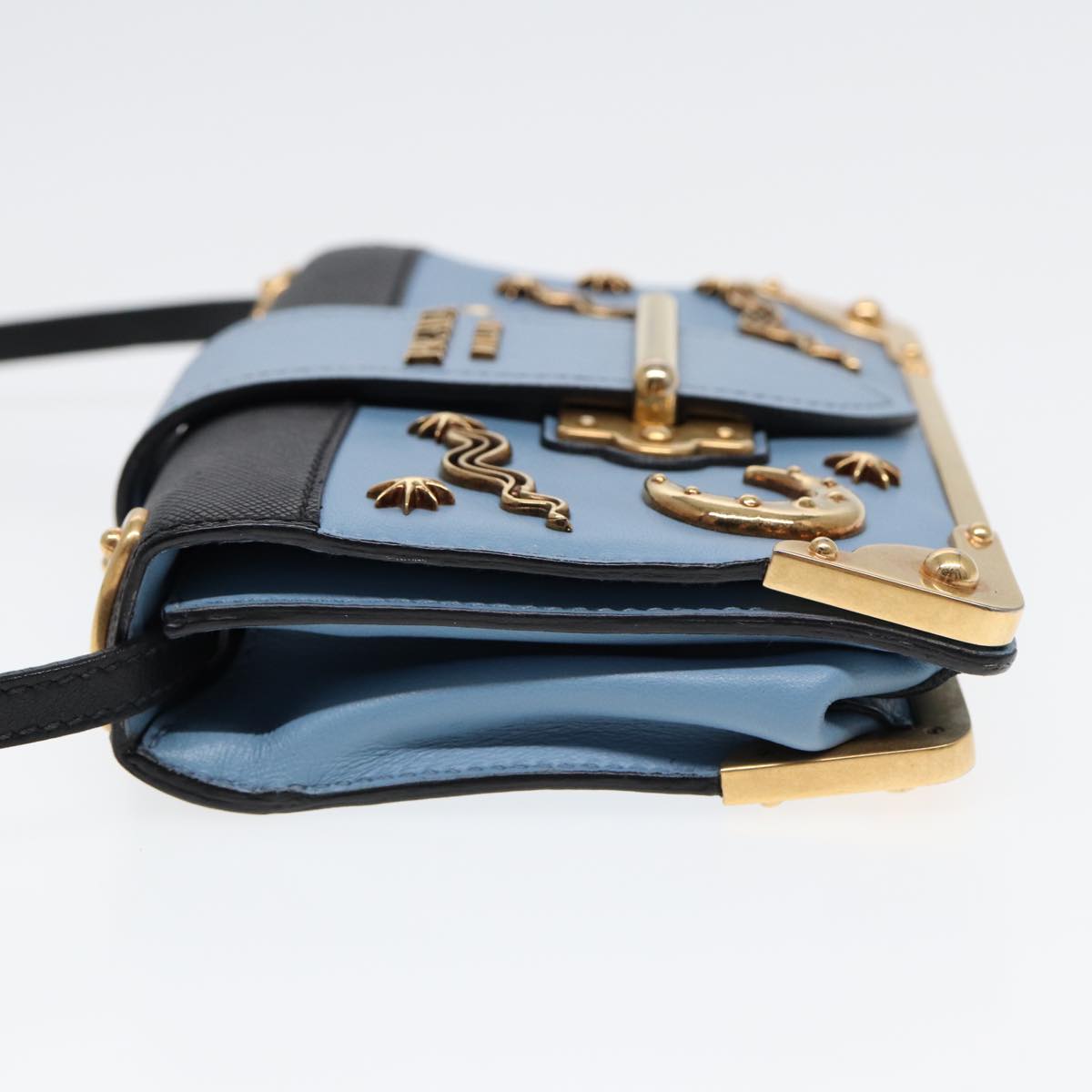 PRADA Shoulder Bag Safiano leather Blue Gold Auth ar12338A