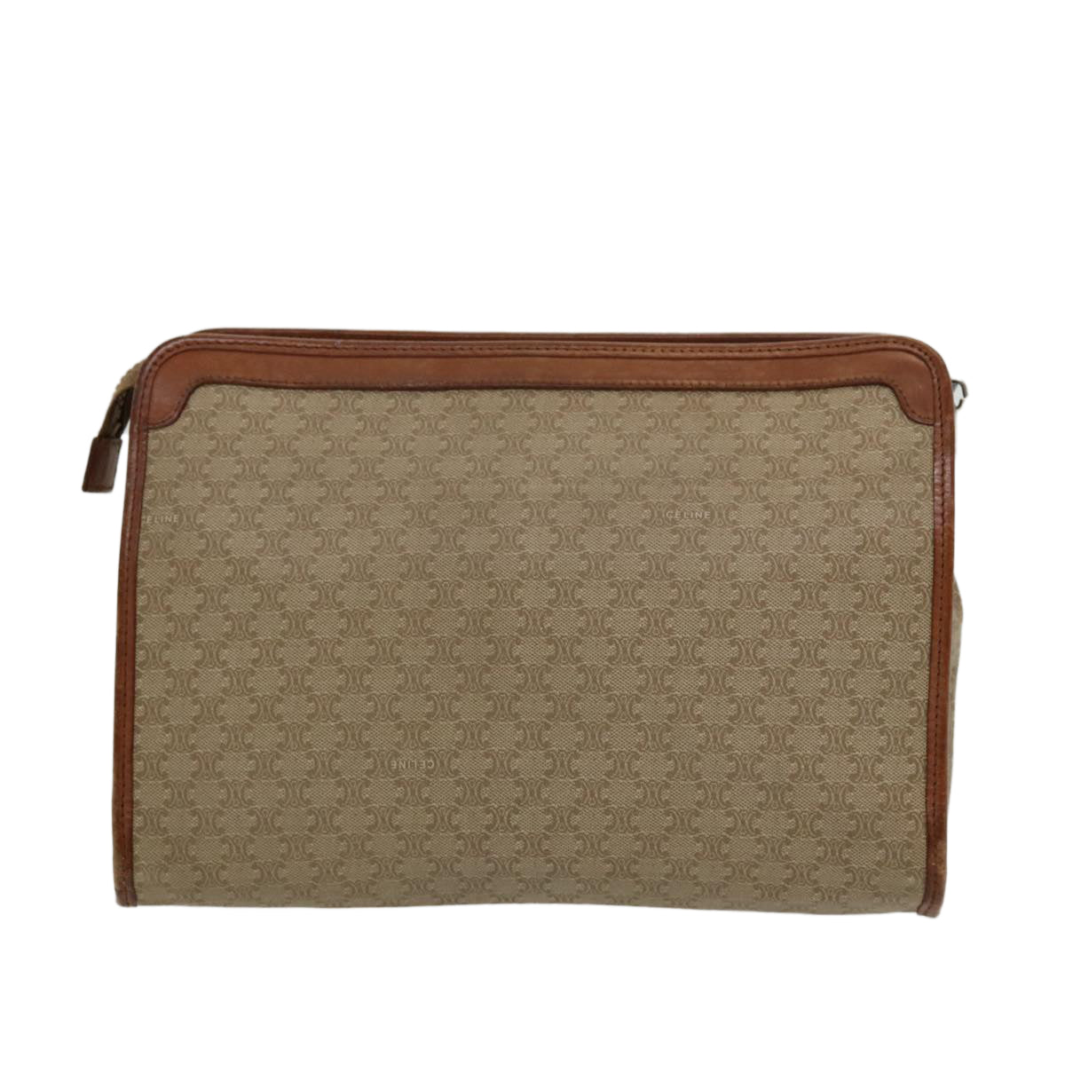 CELINE Macadam Canvas Clutch Bag Beige Gold Auth ar12344 - 0