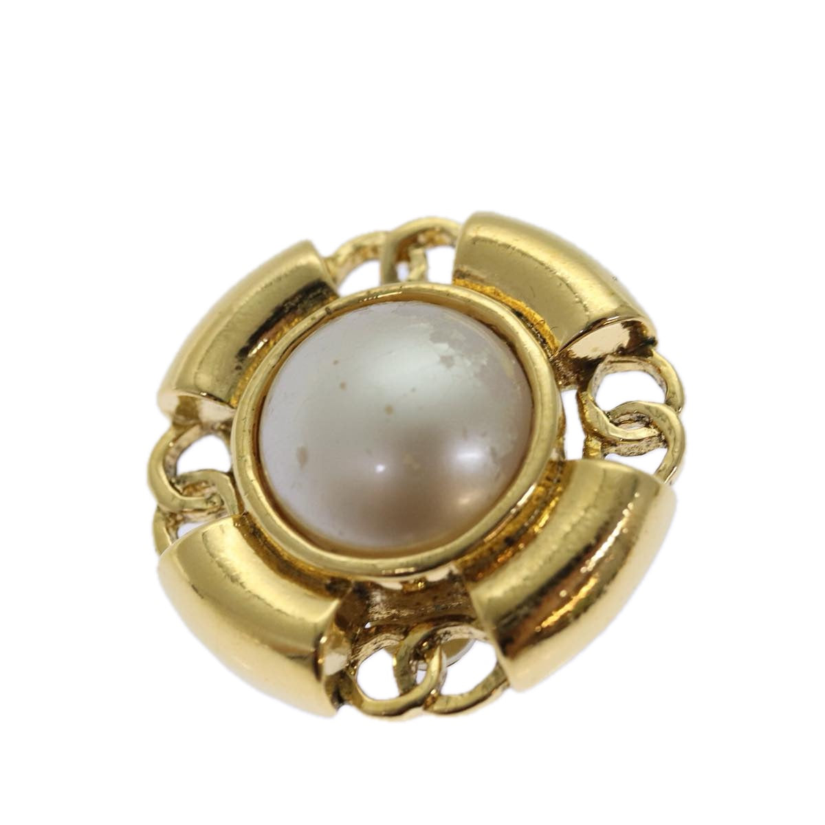 CHANEL COCO Mark Pearl Earring metal Gold CC Auth ar12349