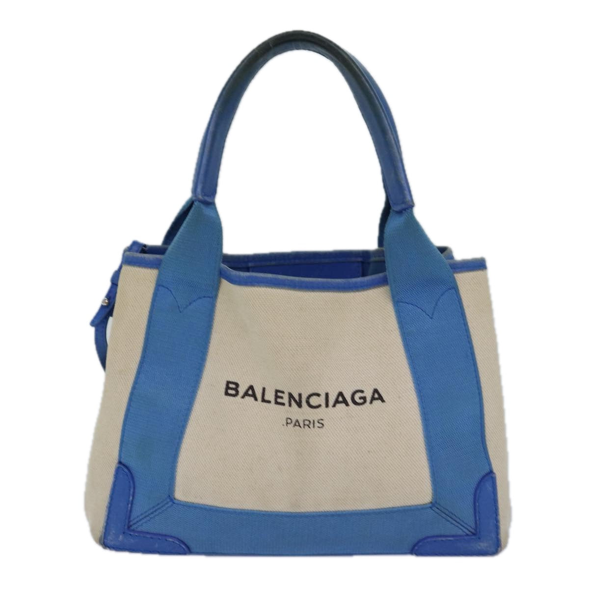 BALENCIAGA Navy Kabas XS Bag Canvas Leather 2way Blue Silver 390346 Auth ar12352