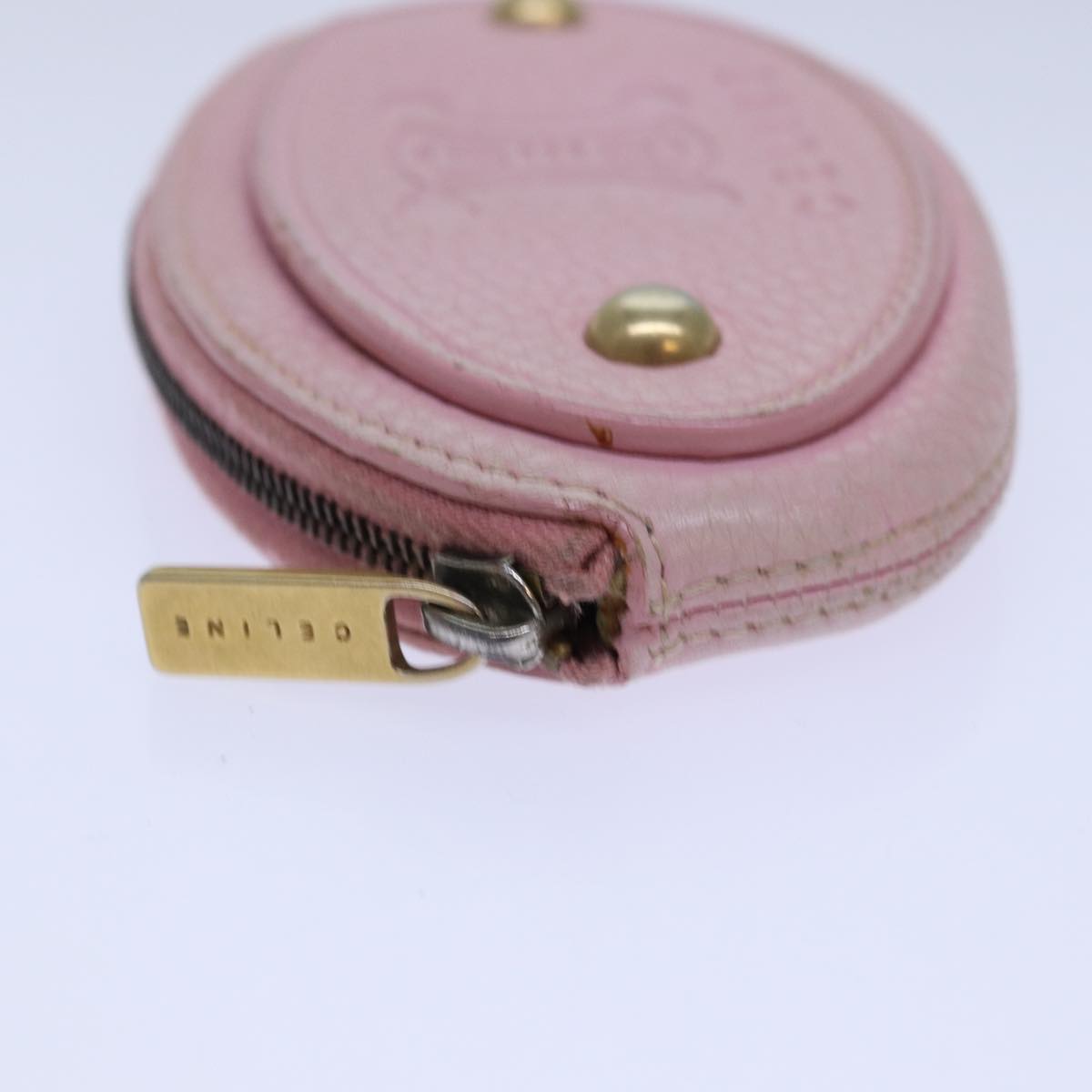 CELINE Coin Purse Leather Pink Gold Auth ar12367