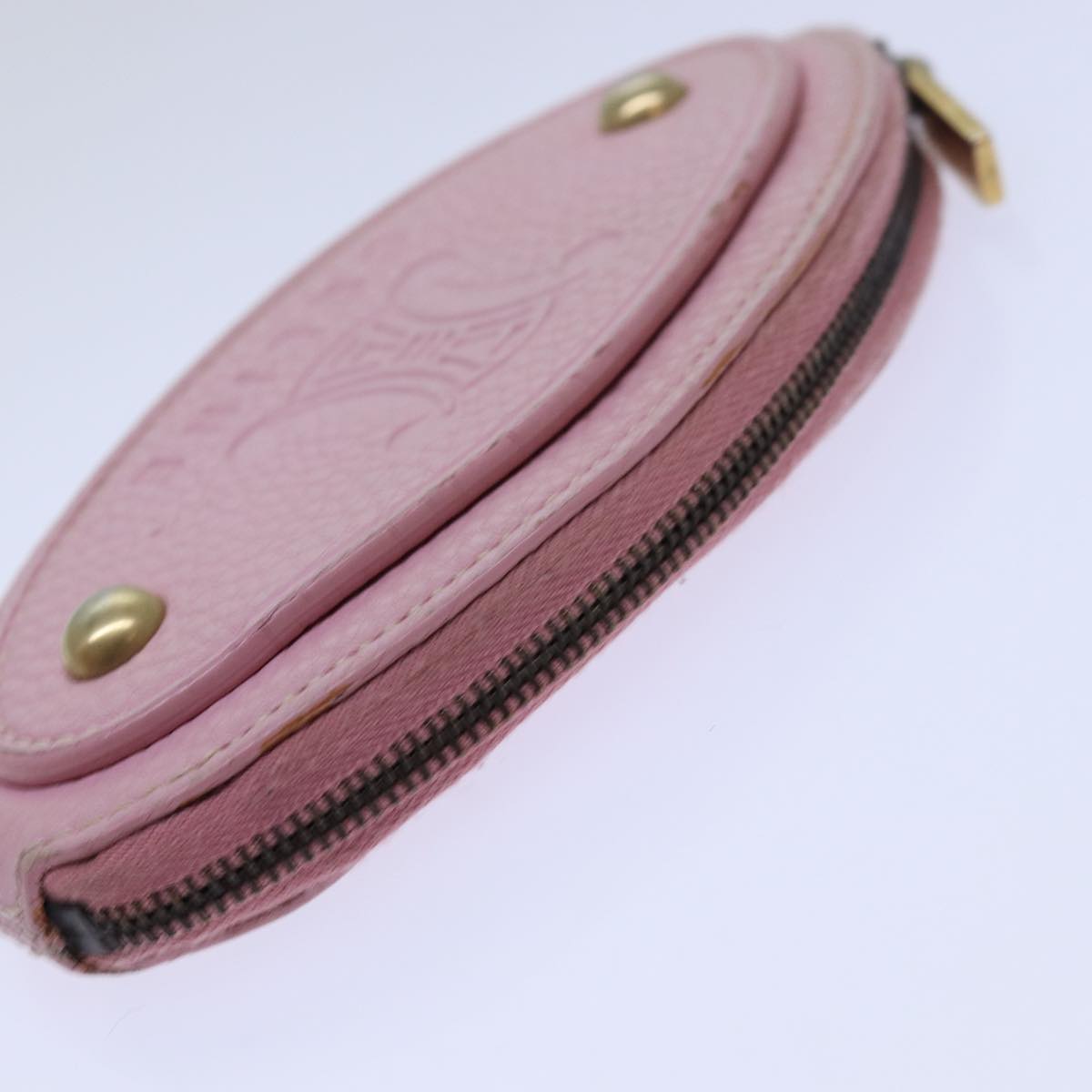 CELINE Coin Purse Leather Pink Gold Auth ar12367