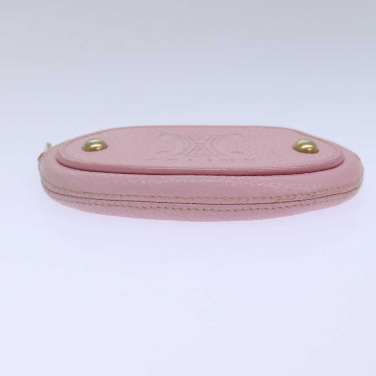 CELINE Coin Purse Leather Pink Gold Auth ar12367