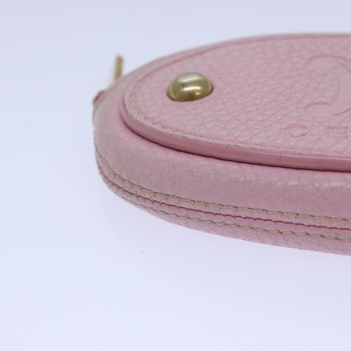 CELINE Coin Purse Leather Pink Gold Auth ar12367