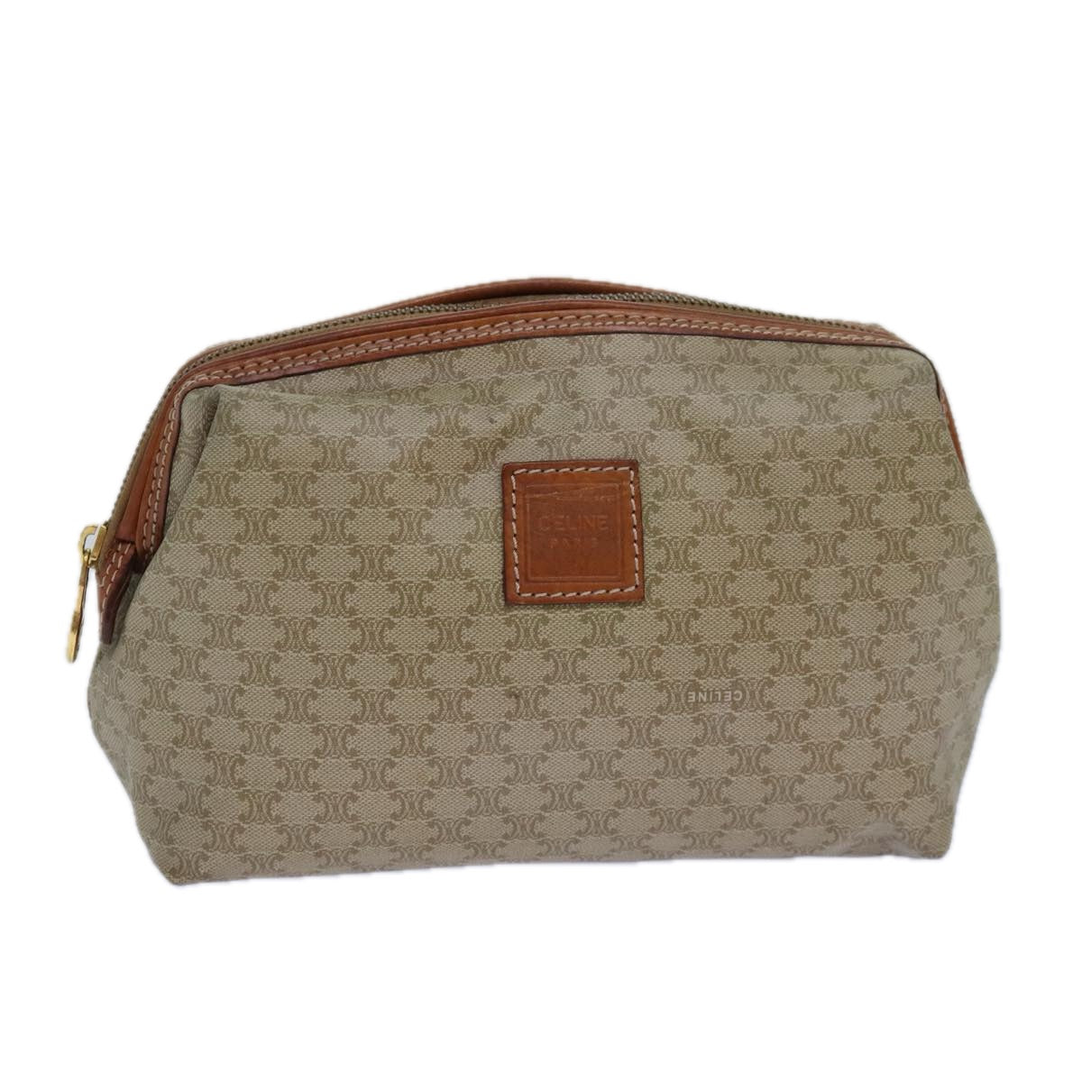 CELINE Macadam Canvas Pouch Beige Gold Auth ar12373