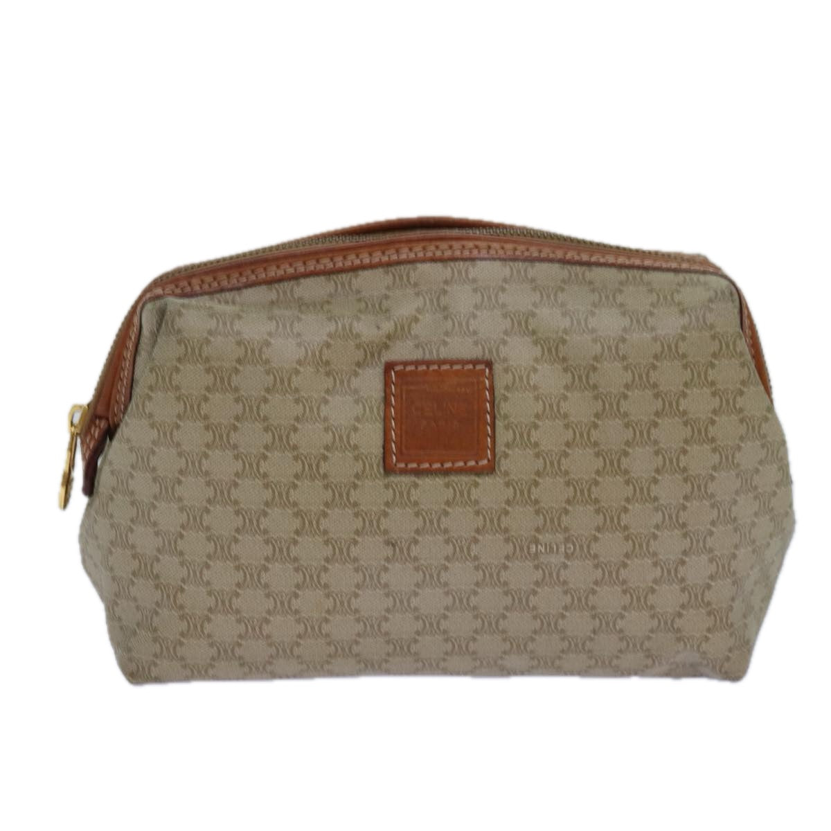 CELINE Macadam Canvas Pouch Beige Gold Auth ar12373 - 0