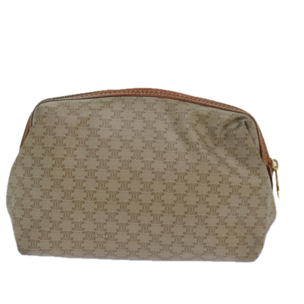 CELINE Macadam Canvas Pouch Beige Gold Auth ar12373