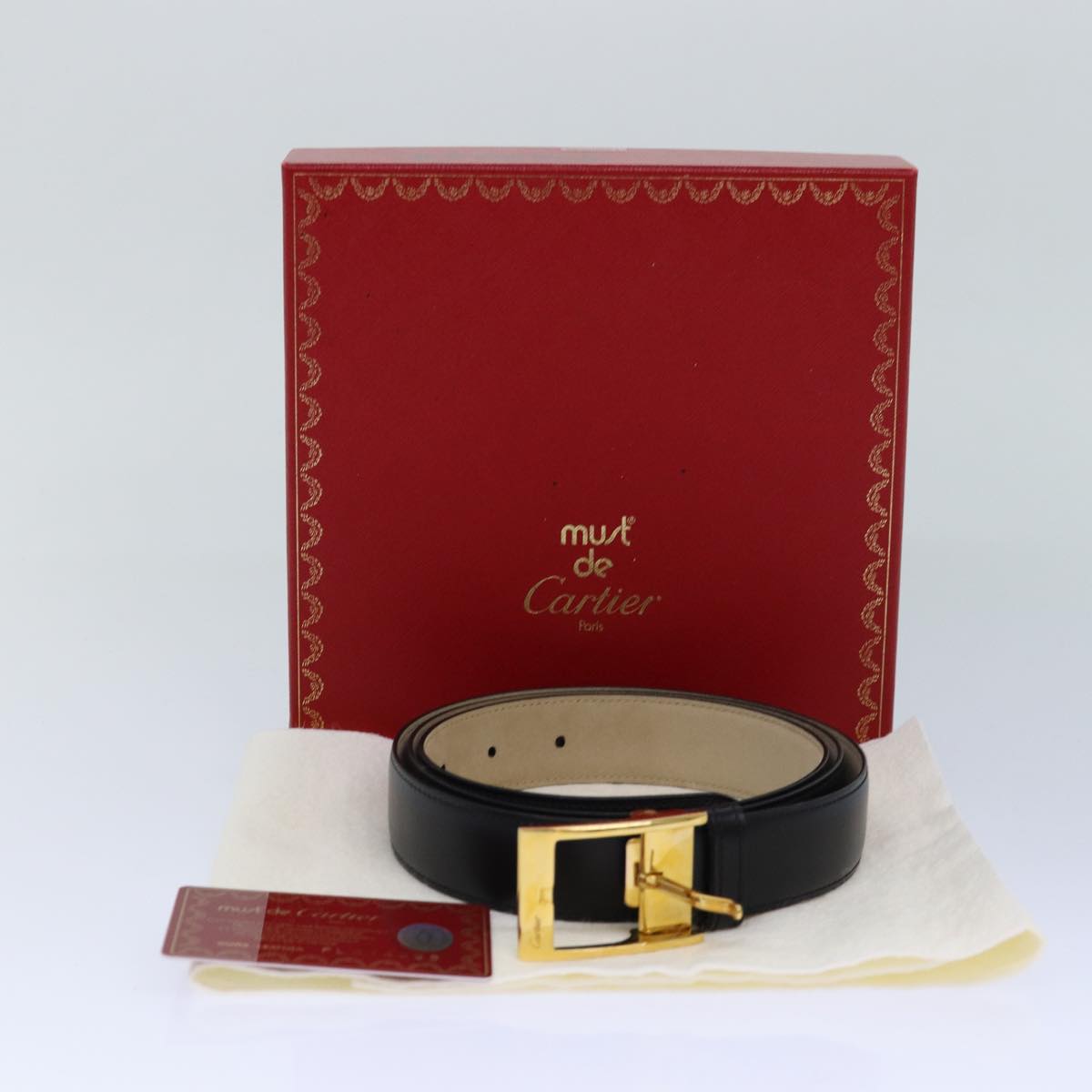 CARTIER Belt Leather 47.6"" Black Auth ar12376