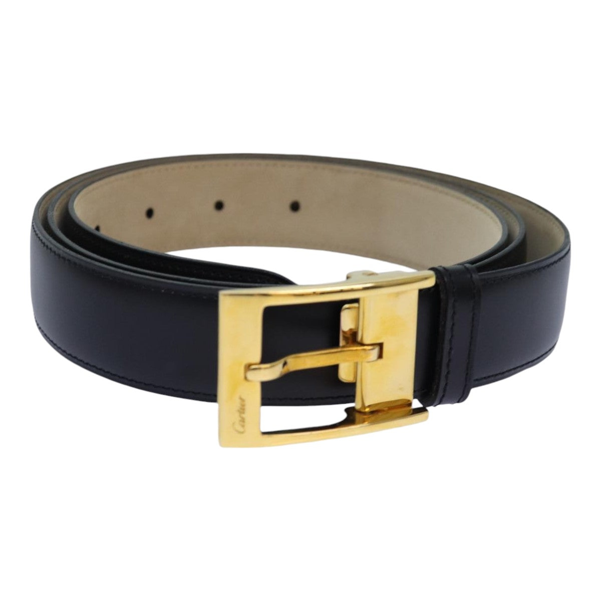 CARTIER Belt Leather 47.6"" Black Auth ar12376