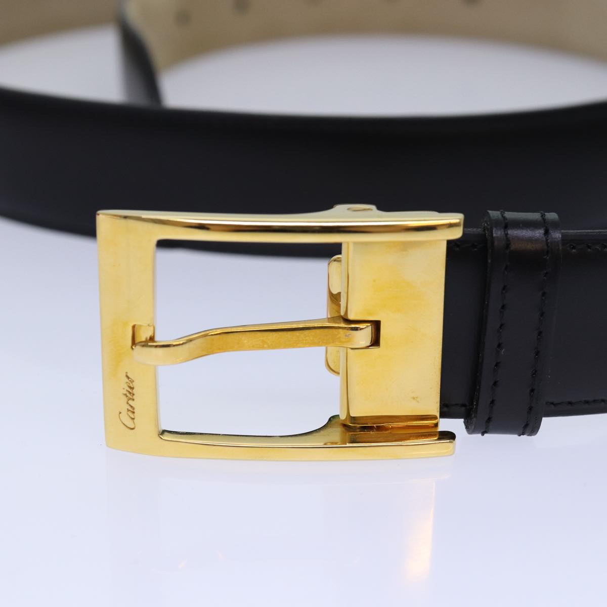 CARTIER Belt Leather 47.6"" Black Auth ar12376 - 0