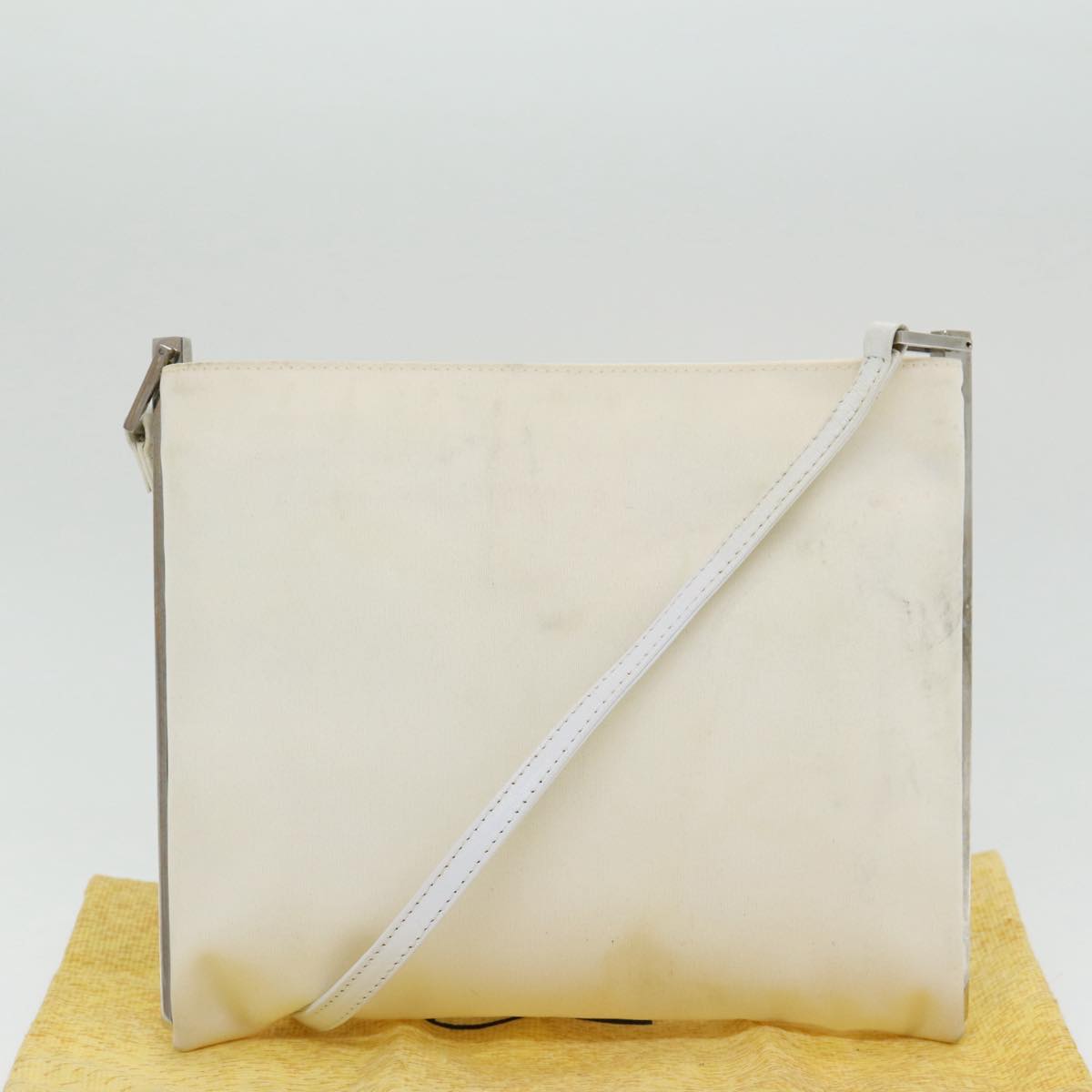 FENDI Shoulder Bag Nylon White Silver Auth ar12395