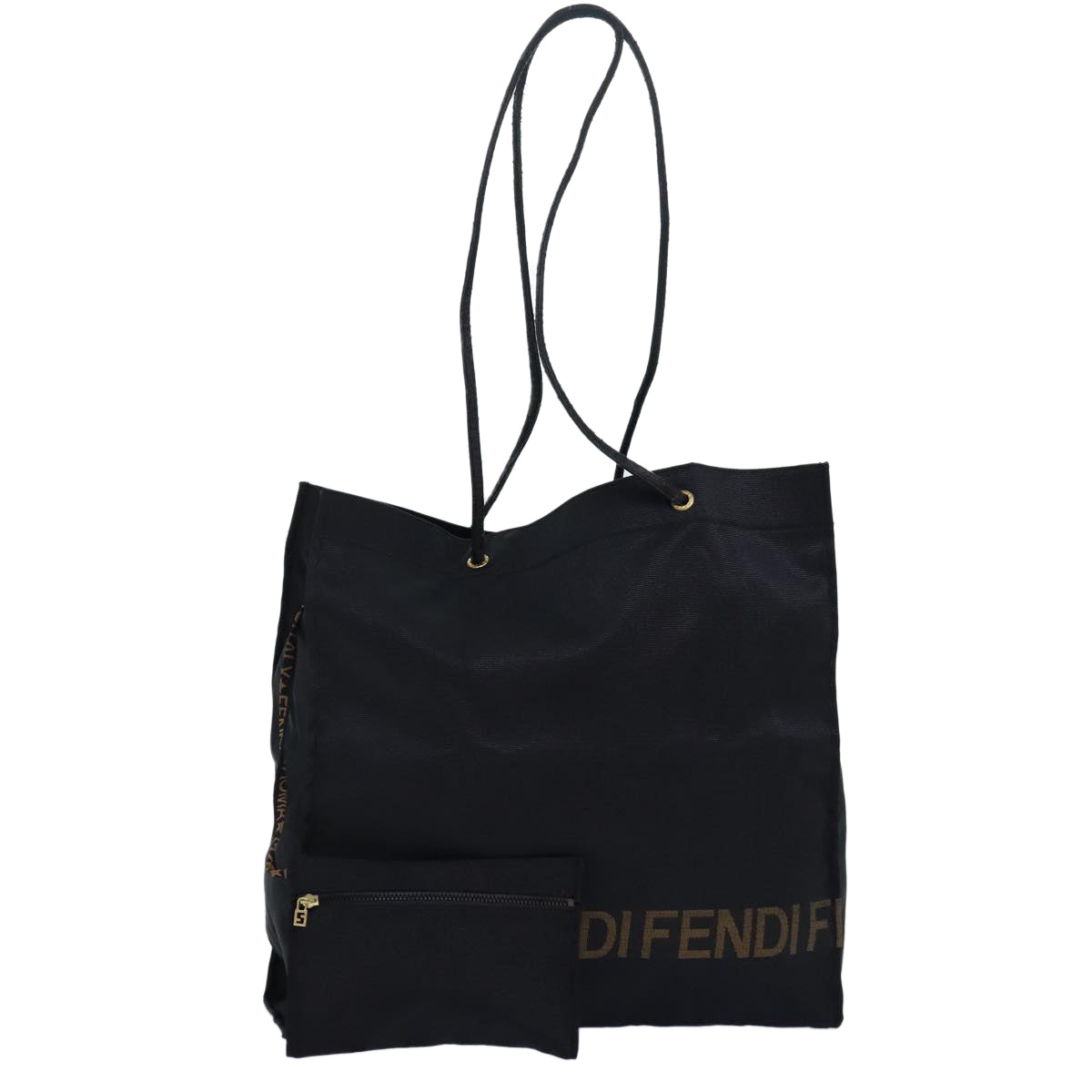 FENDI Tote Bag Nylon Black Gold Auth ar12397