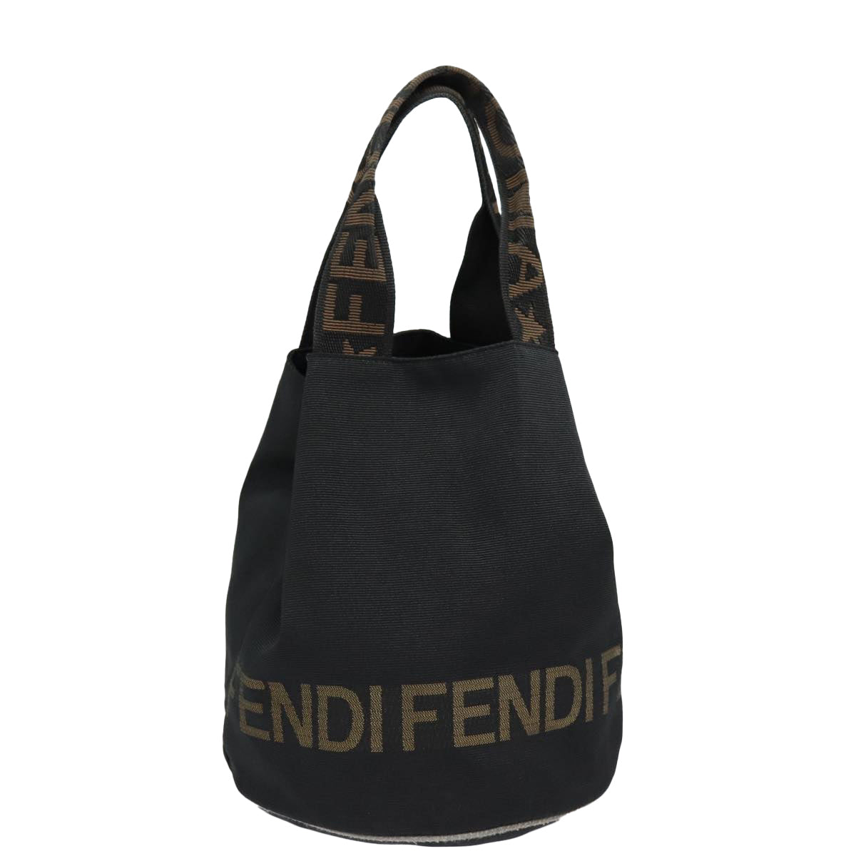 FENDI Hand Bag Nylon Black Gold Auth ar12398