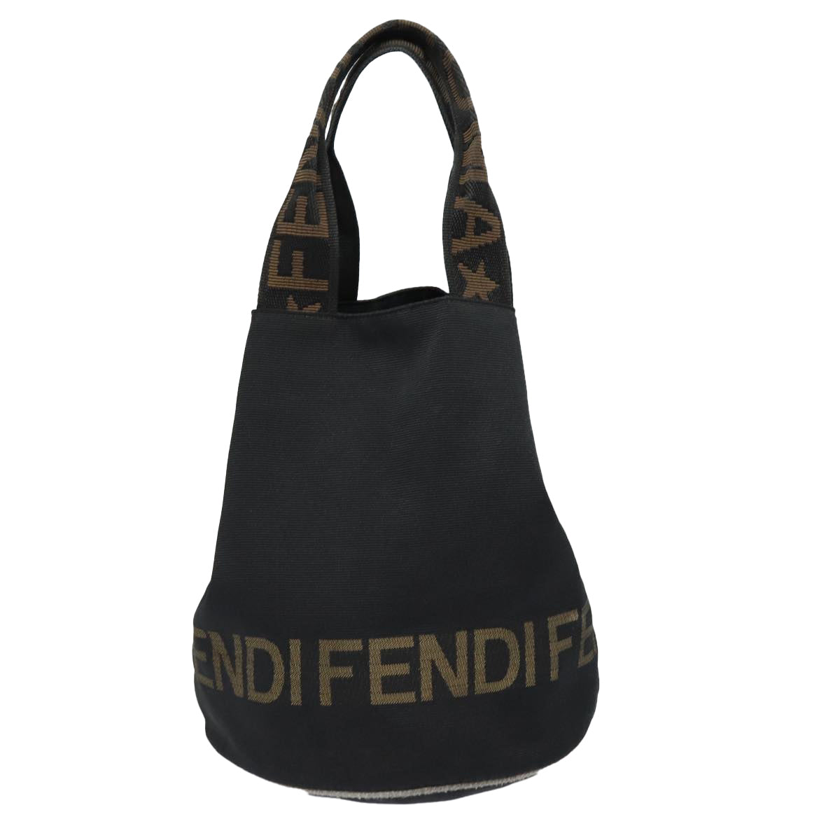 FENDI Hand Bag Nylon Black Gold Auth ar12398