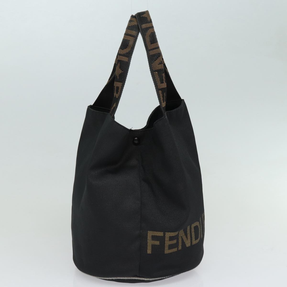 FENDI Hand Bag Nylon Black Gold Auth ar12398