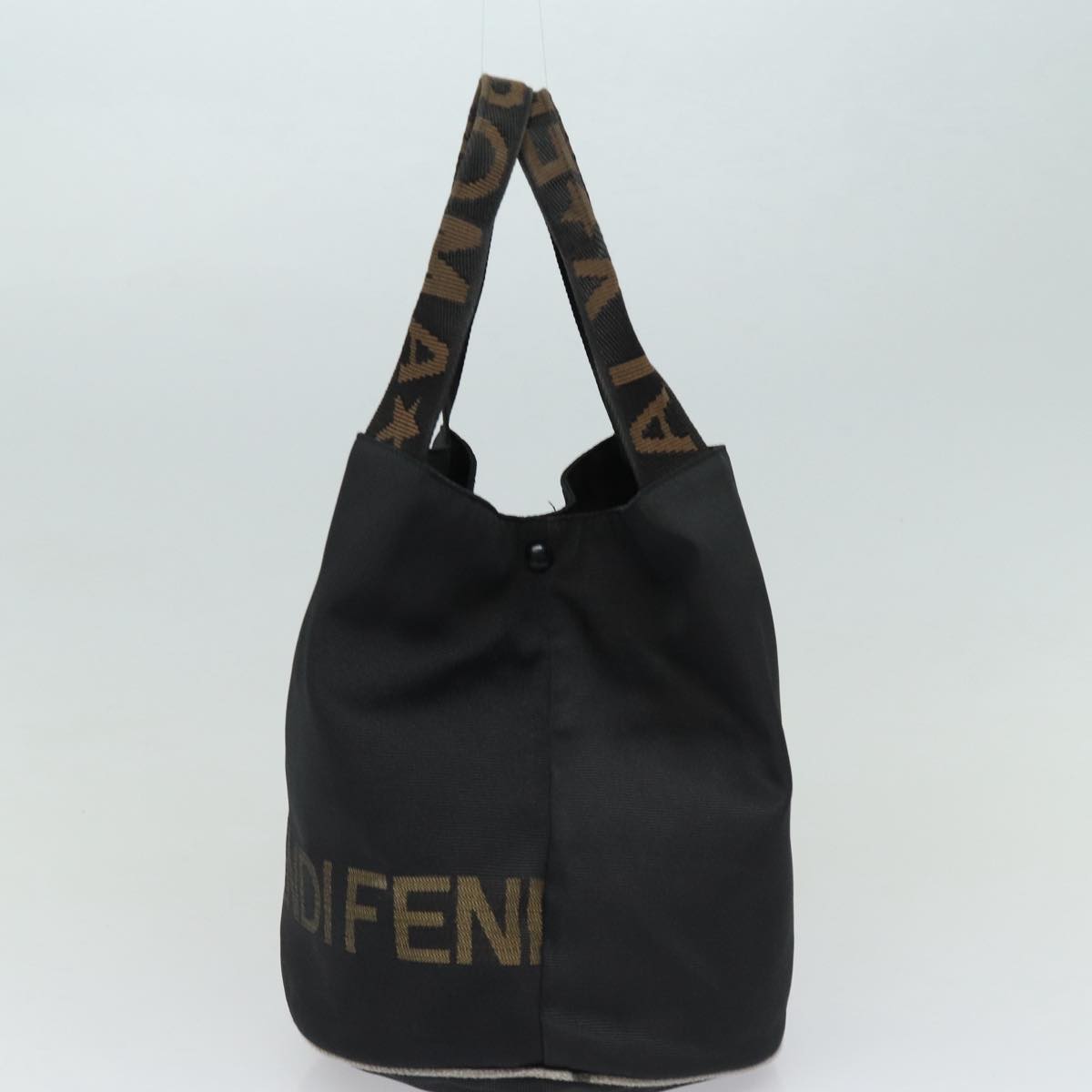 FENDI Hand Bag Nylon Black Gold Auth ar12398