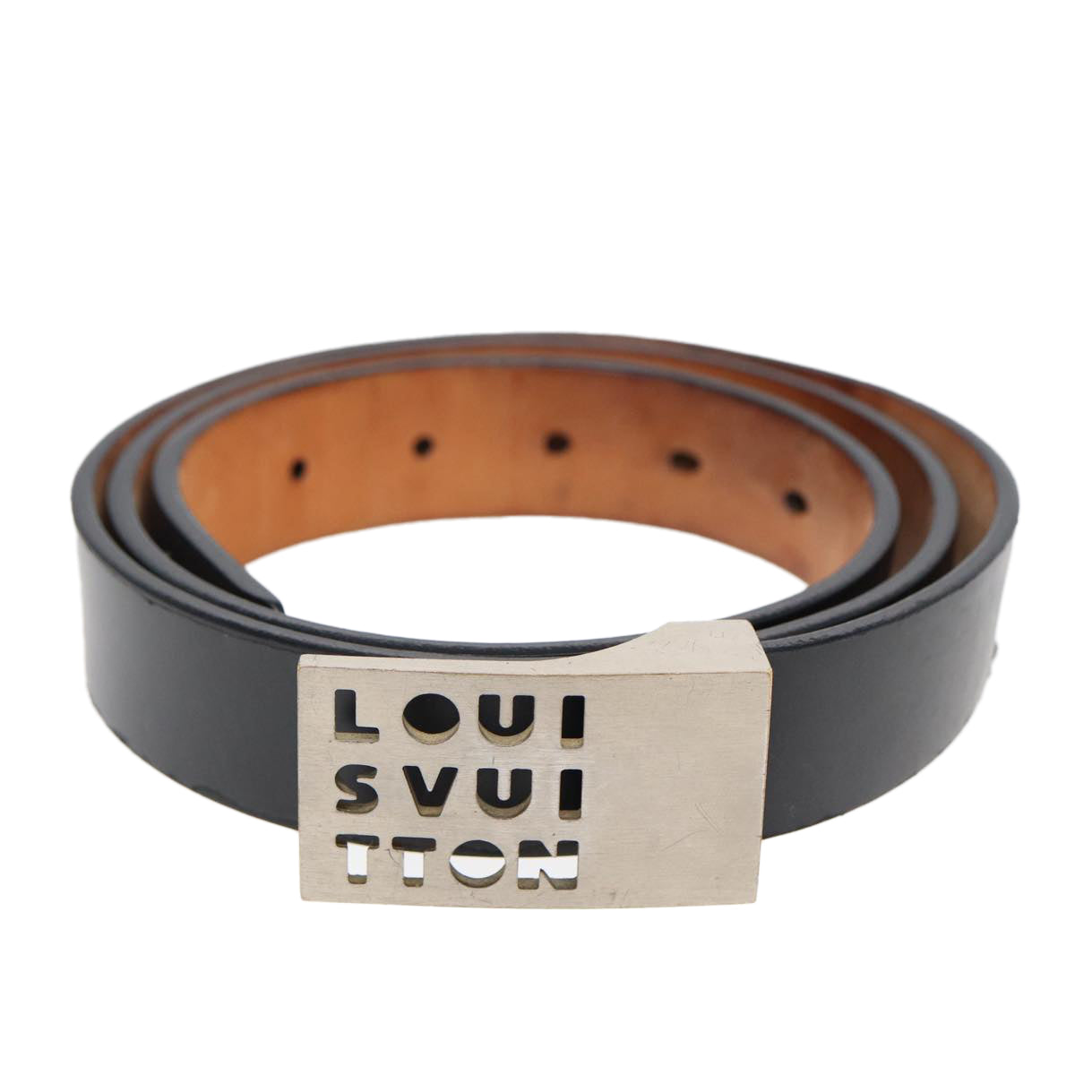 LOUIS VUITTON Ceinture LST Belt Leather 44.9"" Black M6809 LV Auth ar12405