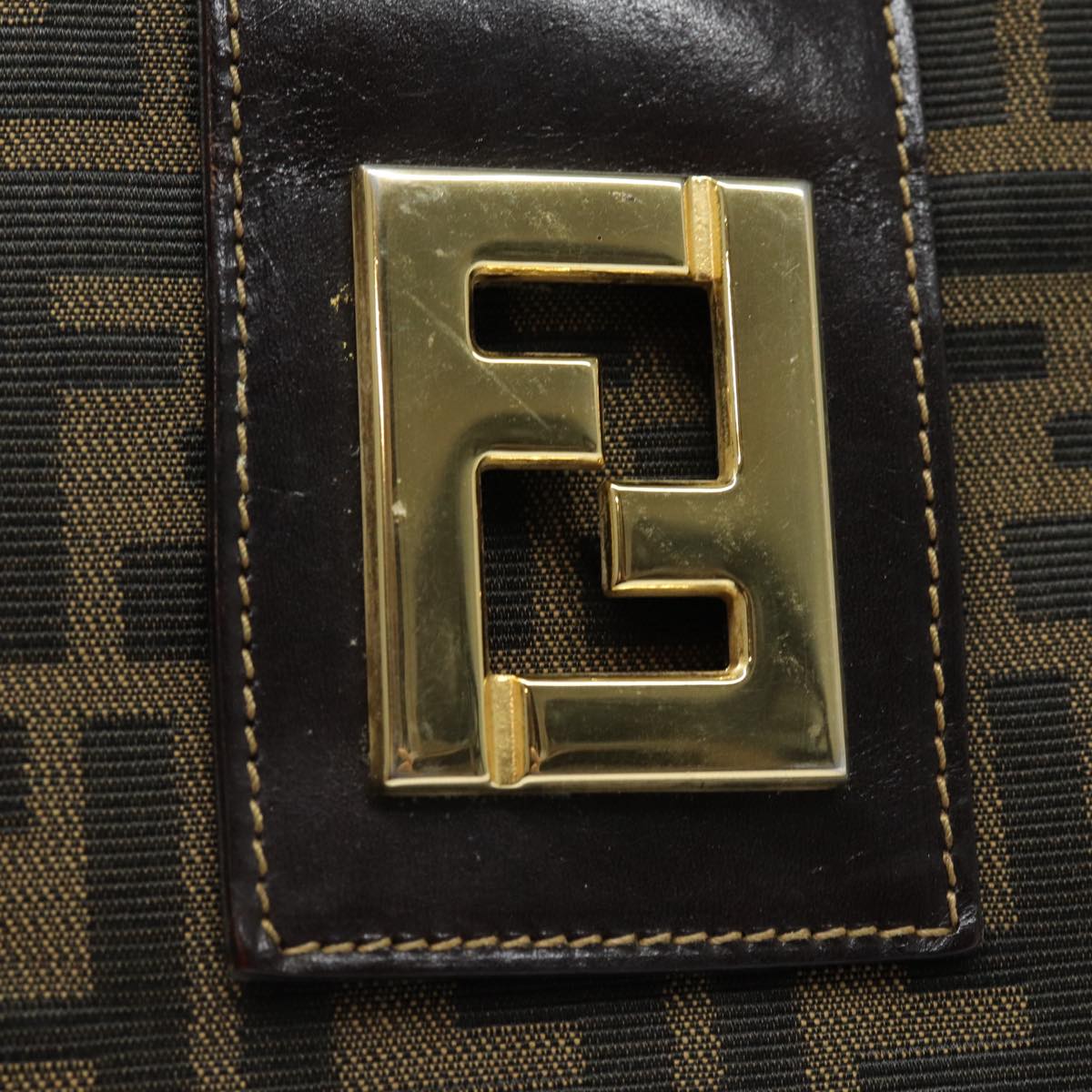 FENDI Zucca Canvas Shoulder Bag Brown Black gold Auth ar12413