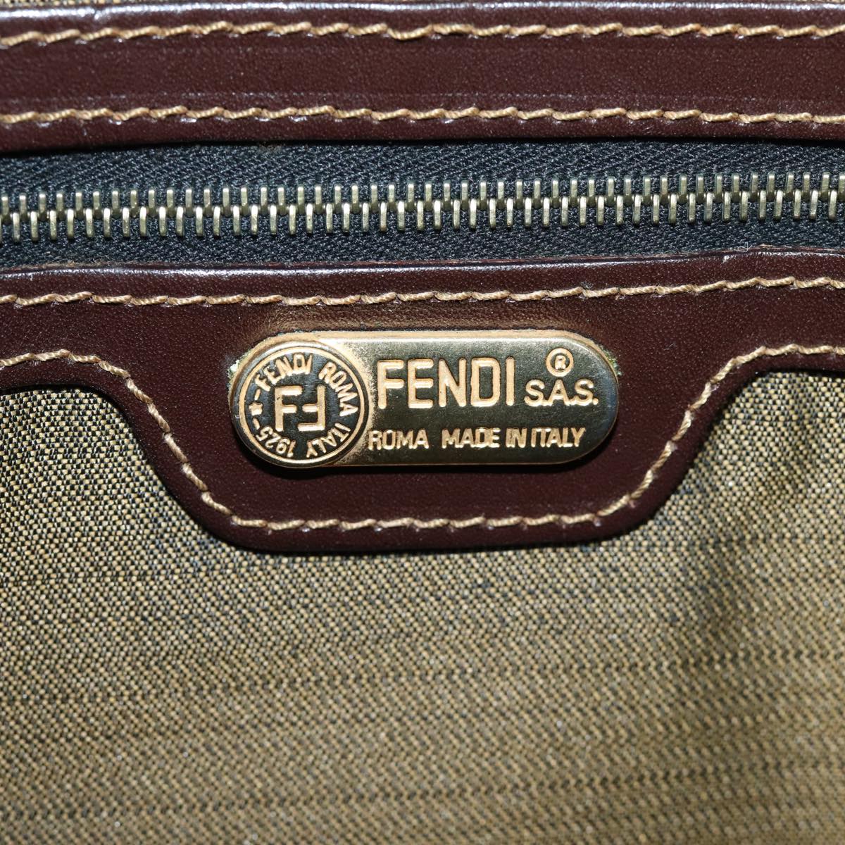 FENDI Zucca Canvas Shoulder Bag Brown Black gold Auth ar12413