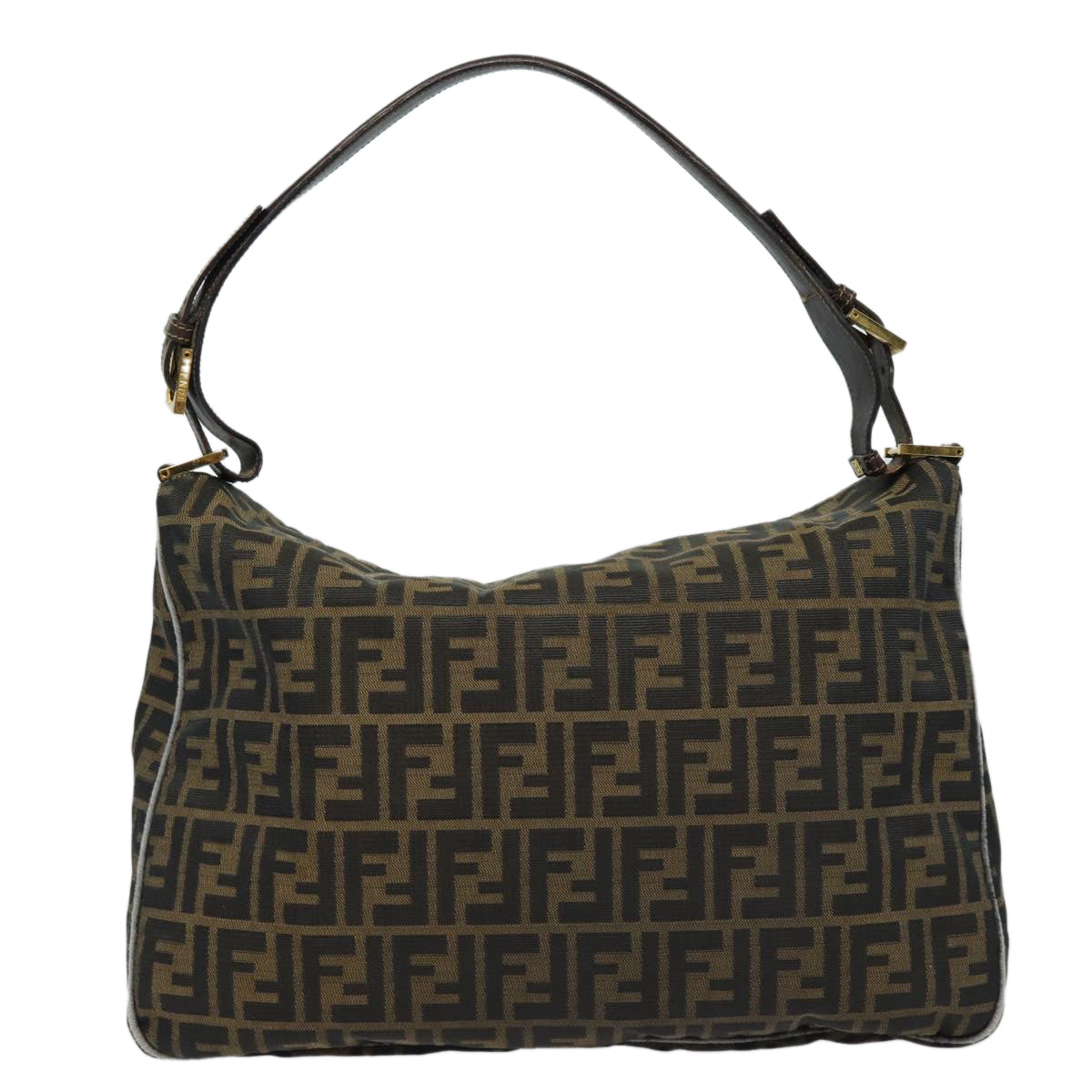 FENDI Zucca Canvas Shoulder Bag Brown Black gold Auth ar12413 - 0