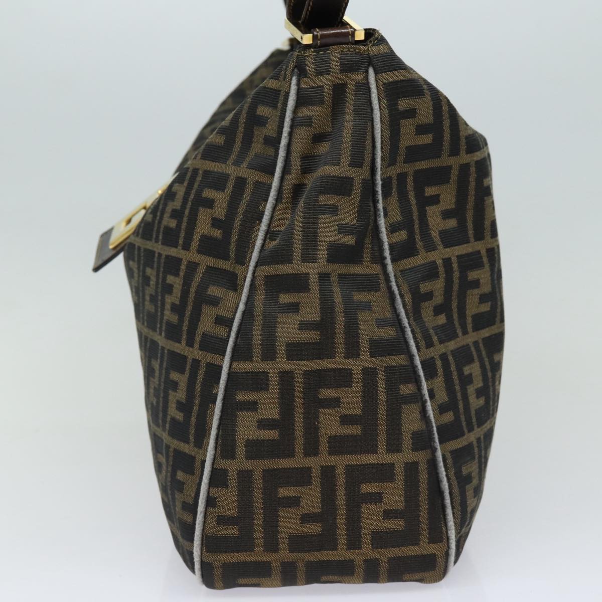 FENDI Zucca Canvas Shoulder Bag Brown Black gold Auth ar12413