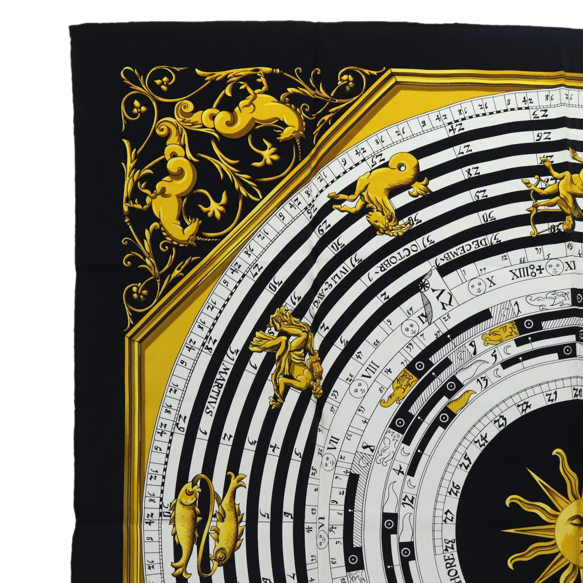 HERMES Carre 90 Scarf DIES ET HORE Silk Black White Auth ar12415 - 0