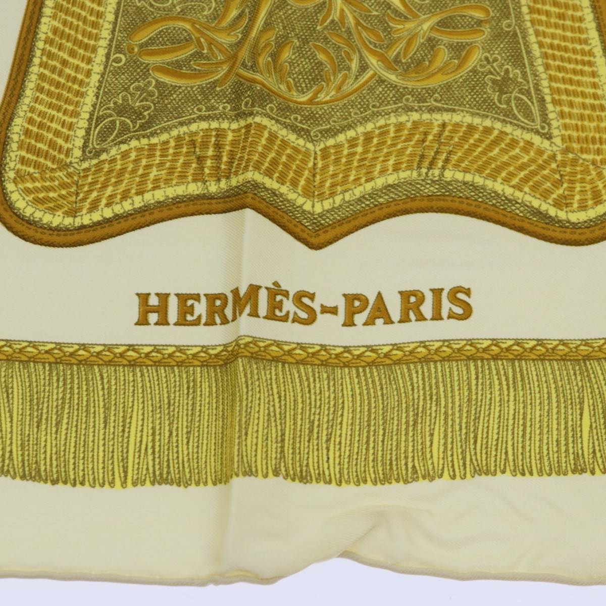 HERMES Carre 90 Scarf Poste Et Cavalerie Silk Gold Auth ar12420