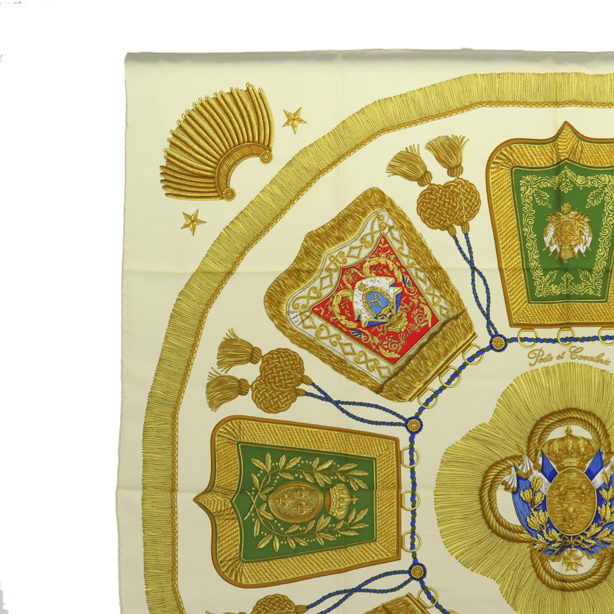 HERMES Carre 90 Scarf Poste Et Cavalerie Silk Gold Auth ar12420