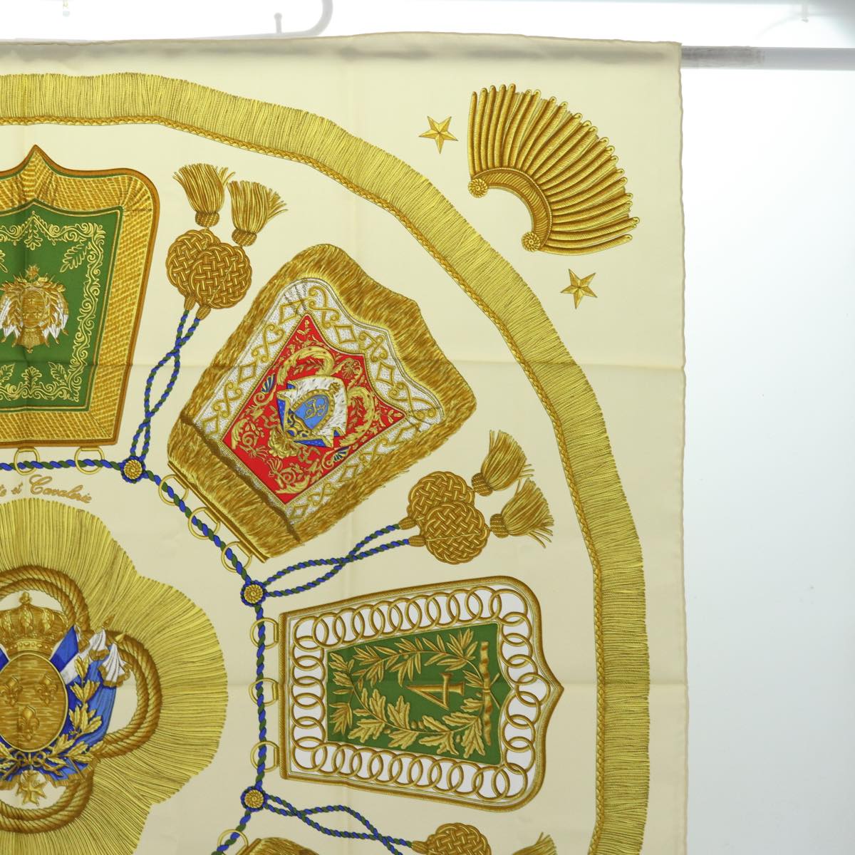 HERMES Carre 90 Scarf Poste Et Cavalerie Silk Gold Auth ar12420