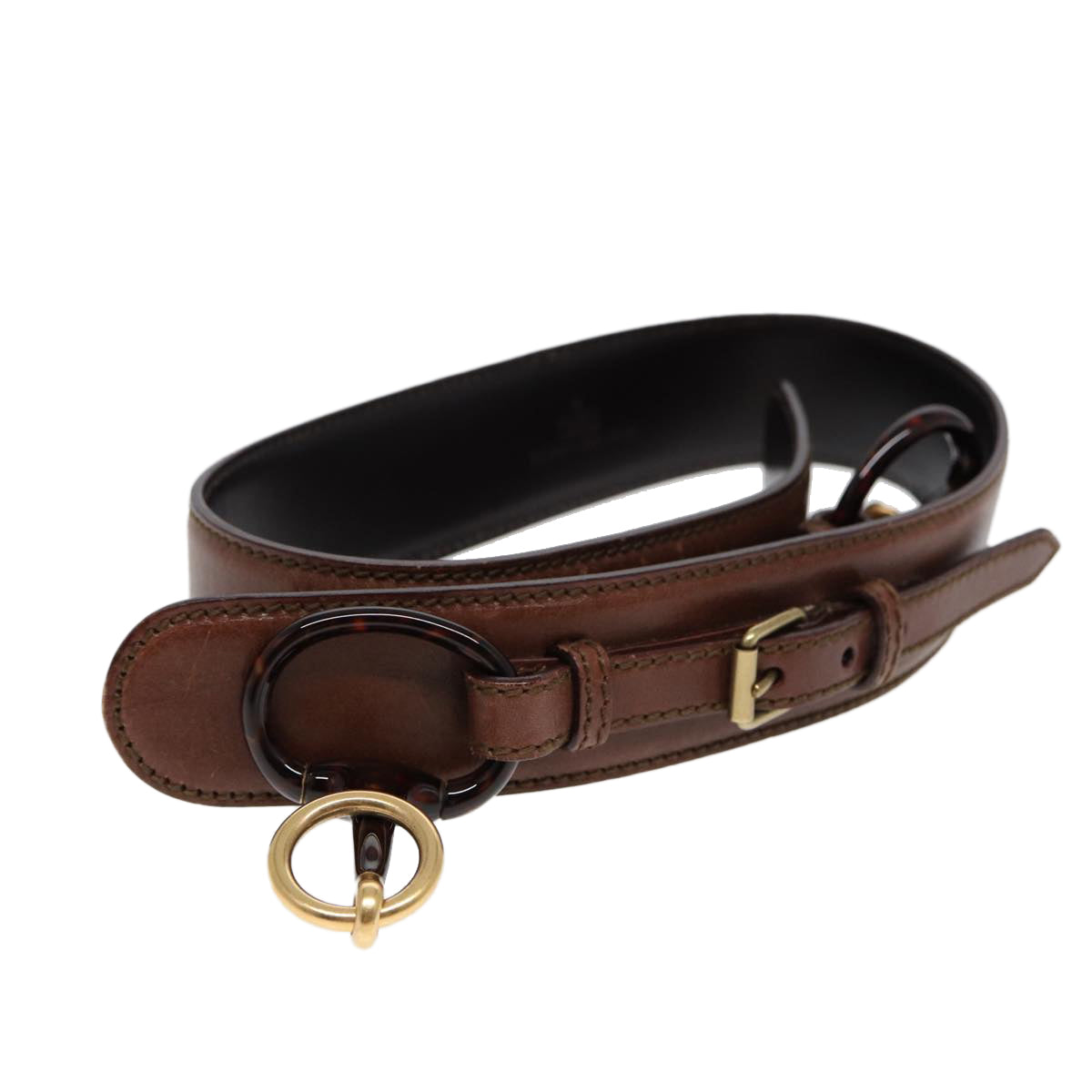 GUCCI Horsebit Belt Leather 30.3"" Brown 1417 51 1766 85 34 Auth ar12425