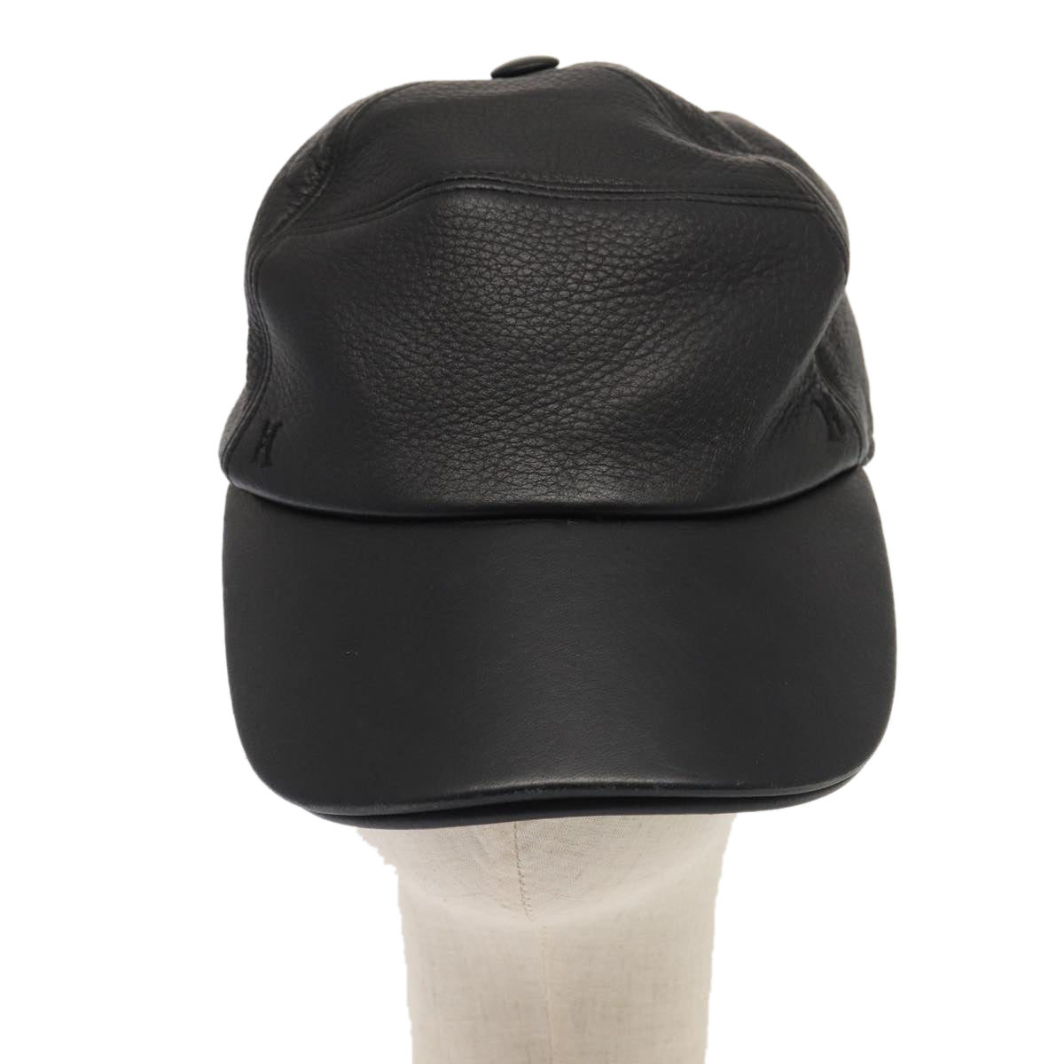 HERMES Cap Leather 58 Black Auth ar12426 - 0