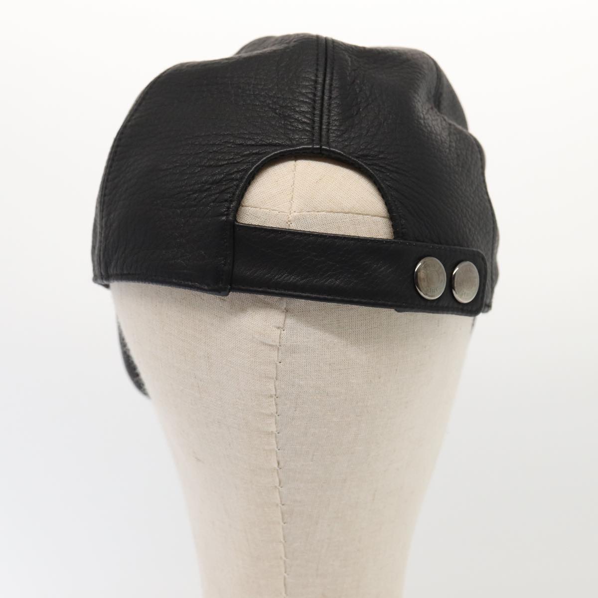 HERMES Cap Leather 58 Black Auth ar12426