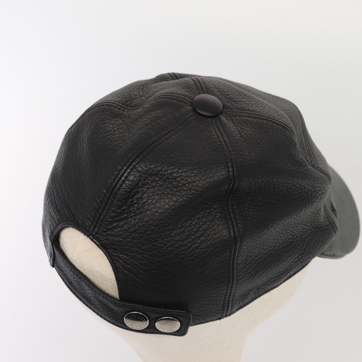 HERMES Cap Leather 58 Black Auth ar12426