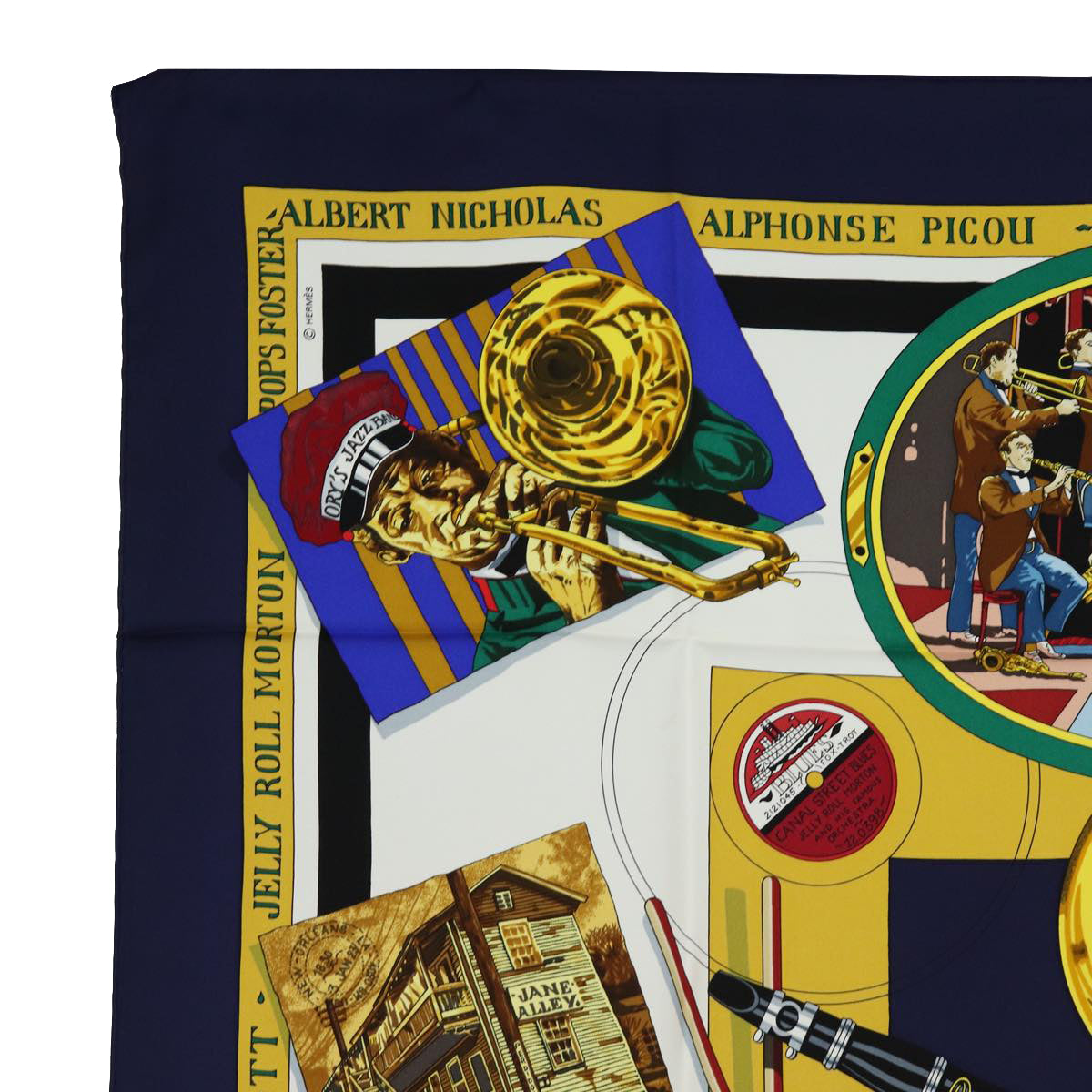 HERMES Carre 90 Scarf "The Original New Orleans Creole Jazz 1923" Auth ar12446 - 0