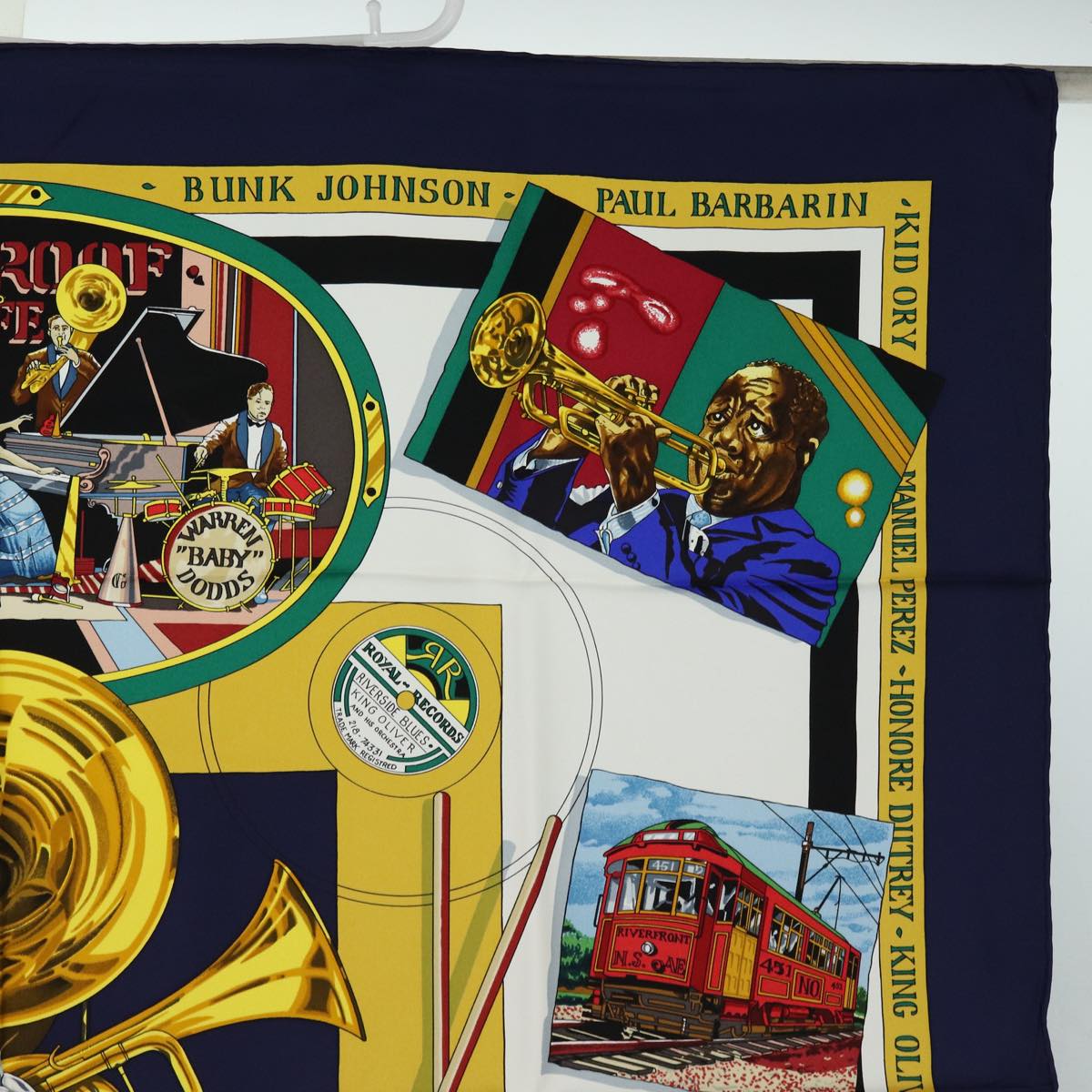 HERMES Carre 90 Scarf "The Original New Orleans Creole Jazz 1923" Auth ar12446