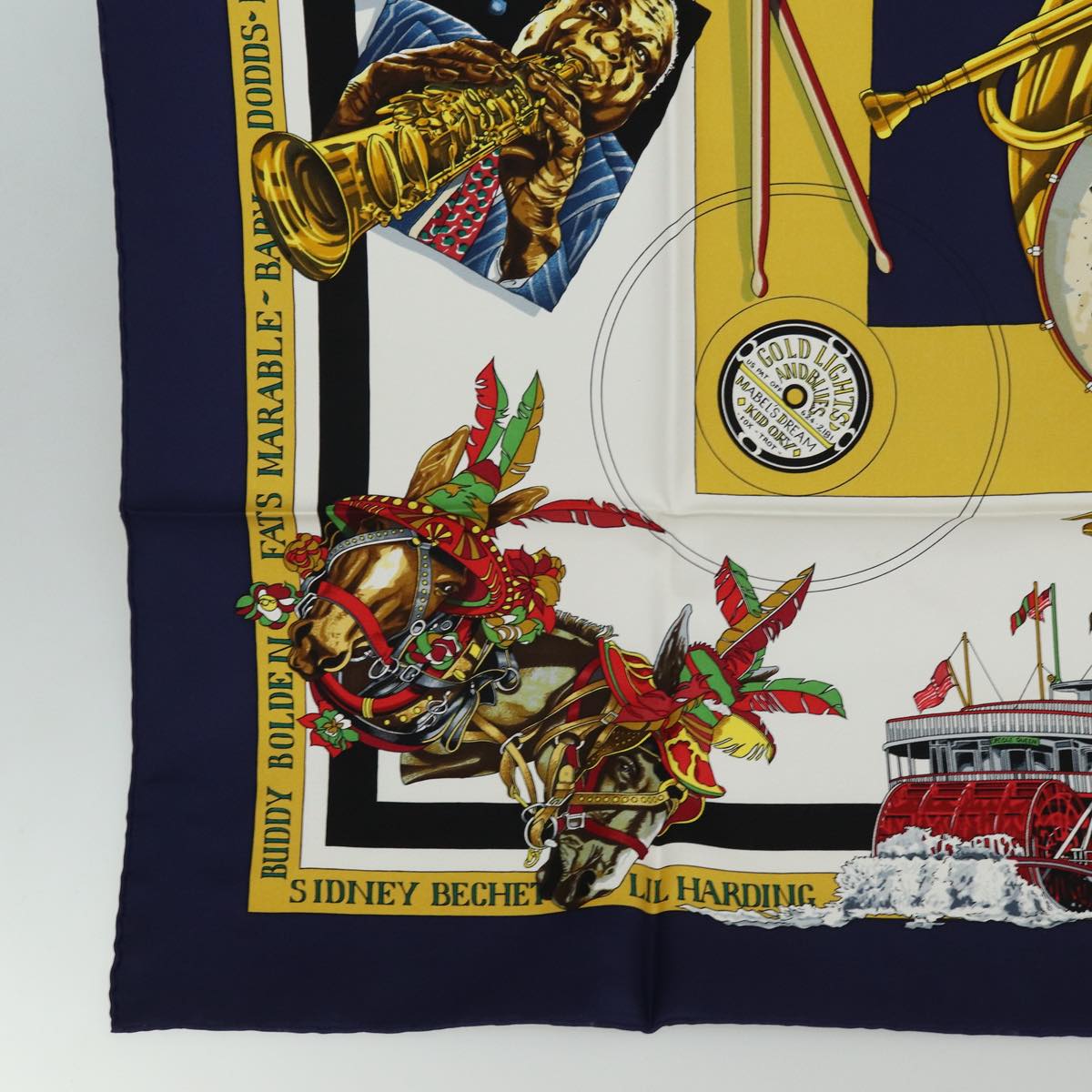 HERMES Carre 90 Scarf "The Original New Orleans Creole Jazz 1923" Auth ar12446