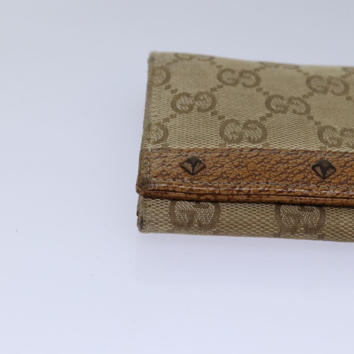 GUCCI GG Canvas Long Wallet Beige Auth ar12451