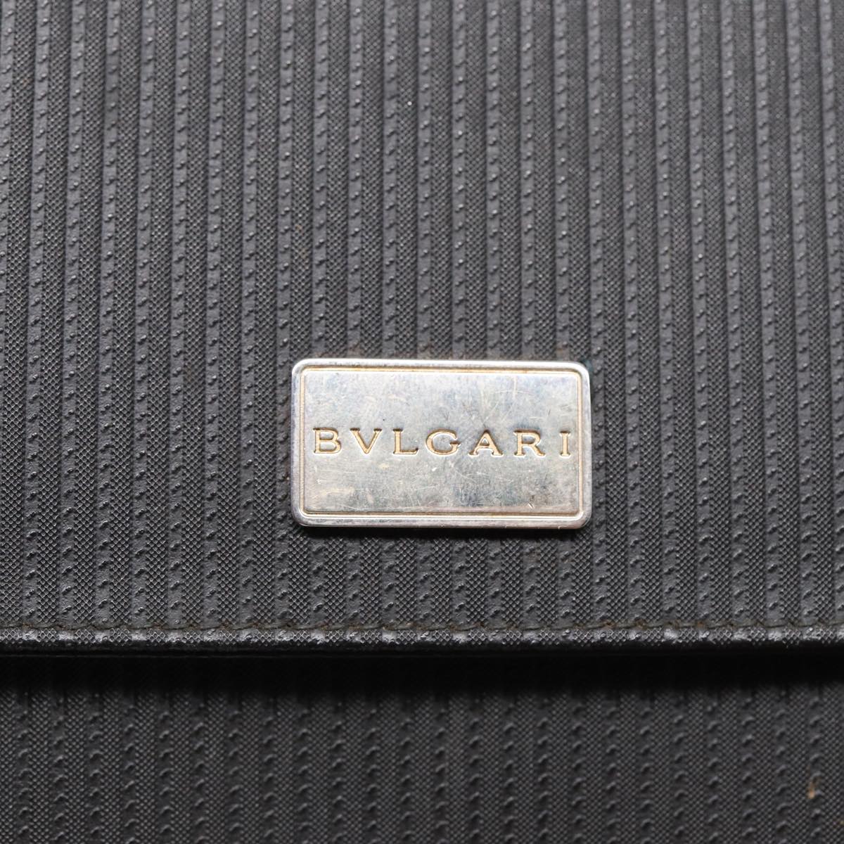 BVLGARI Clutch Bag PVC Silver Black Auth ar12452