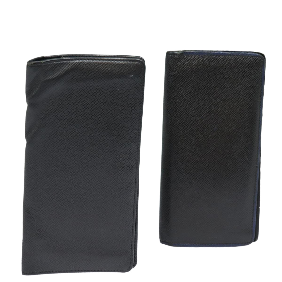 LOUIS VUITTON Taiga Wallet 2Set Black LV Auth ar12458