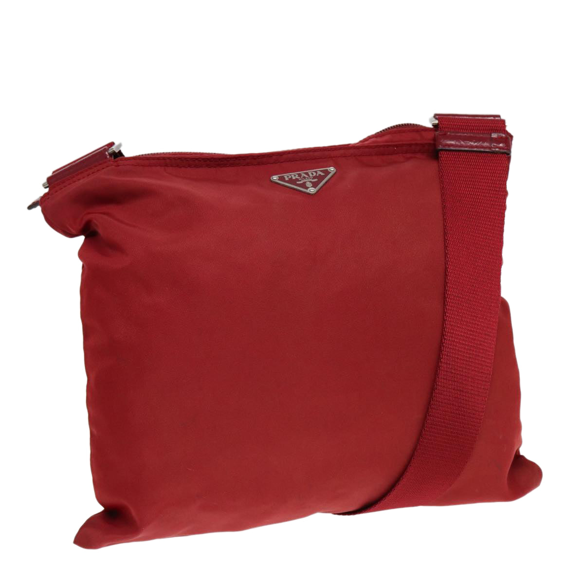 PRADA Shoulder Bag Nylon Red Silver Auth ar12465