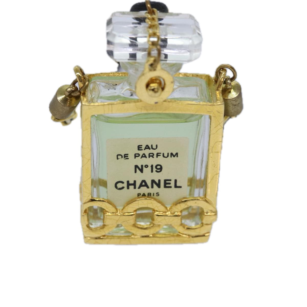 CHANEL Perfume N°19 Necklace metal Gold Black CC Auth ar12469