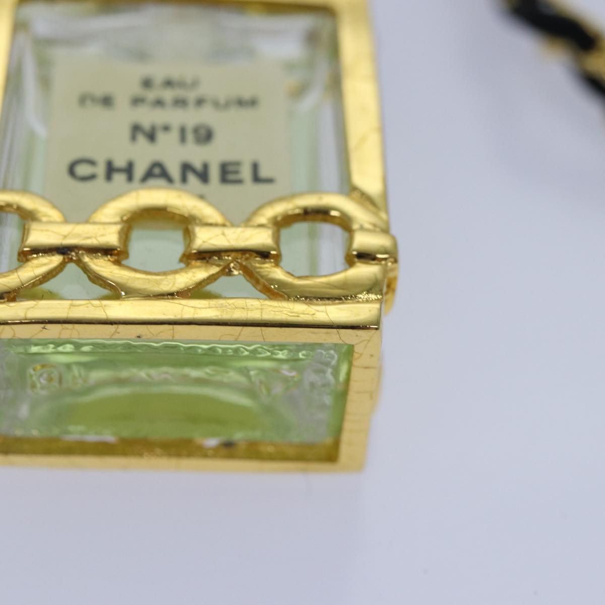 CHANEL Perfume N°19 Necklace metal Gold Black CC Auth ar12469