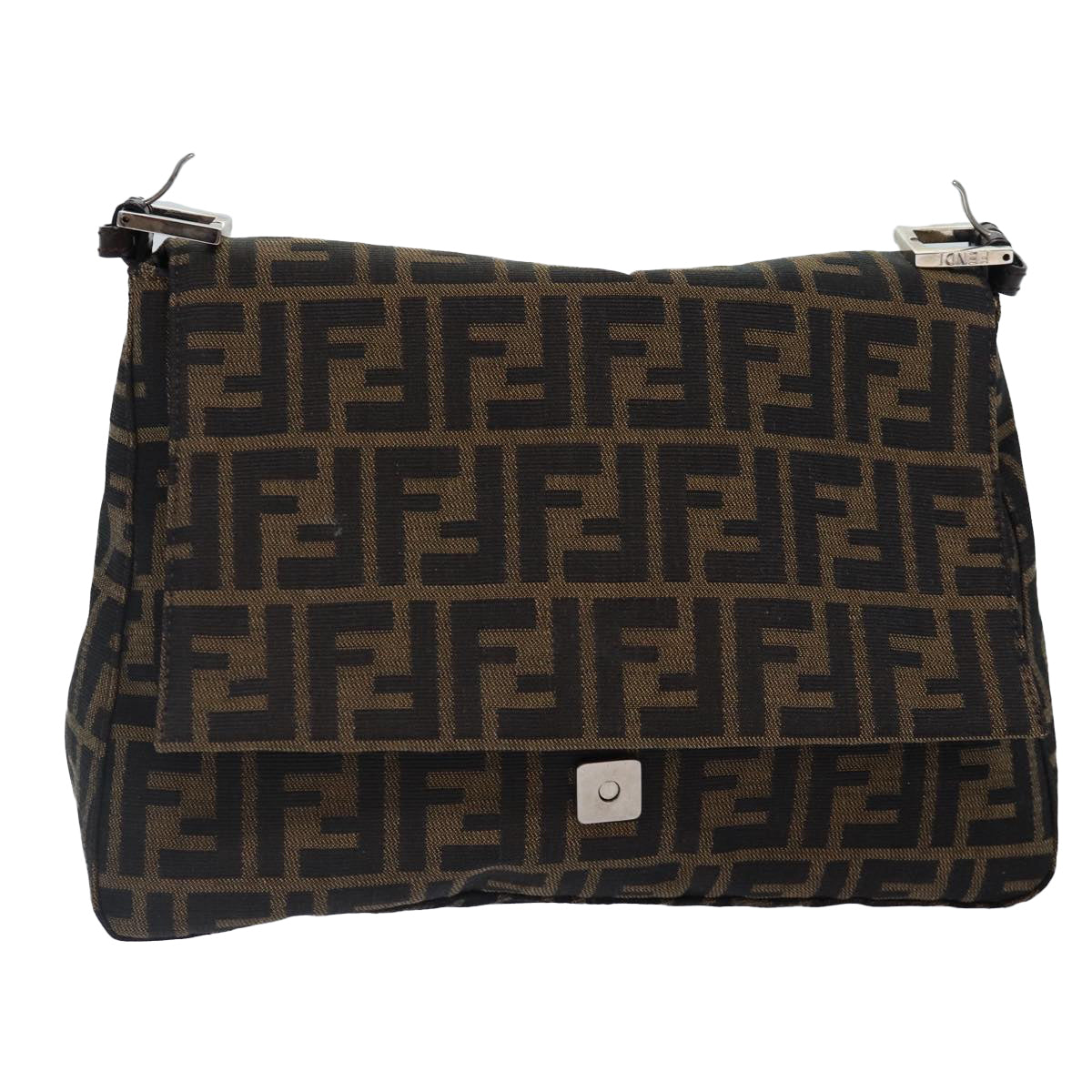 FENDI Zucca Canvas Mamma Baguette Shoulder Bag Brown Black Silver Auth ar12486