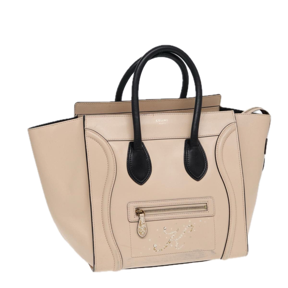 CELINE Luggage Mini Shopper Hand Bag Leather Beige Auth ar12490