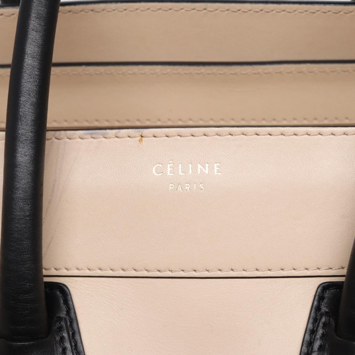 CELINE Luggage Mini Shopper Hand Bag Leather Beige Auth ar12490